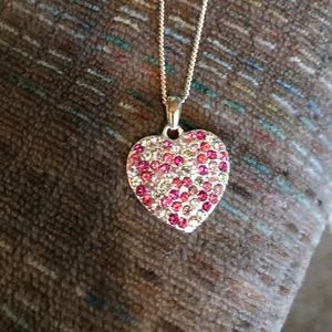 Heart Shape Necklace w/ Pink and Clear like Gems